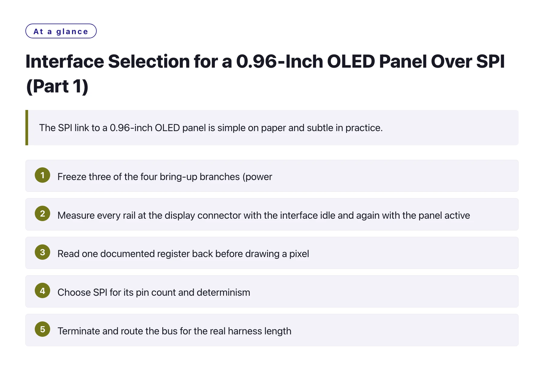 Interface Selection for a 0.96-Inch OLED Panel Over SPI (Part 1)——全文要点速览